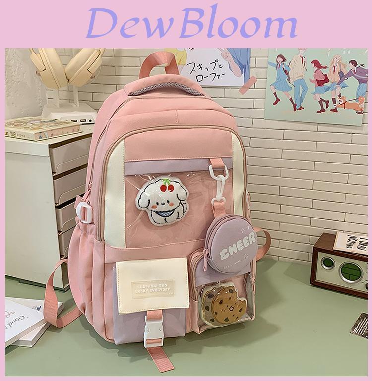Girls Cute Nylon Backpack With Color Blocked Letter Pattern For School And Daily Use