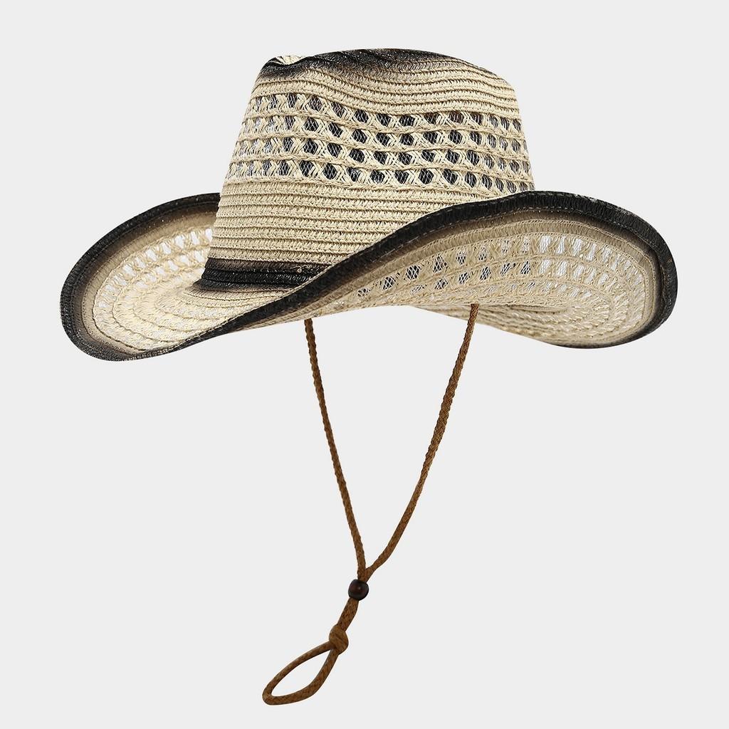 Rustic Western Hat With Breathable Paper Straw Sun Hat For Summer Outdoor Activities Style A
