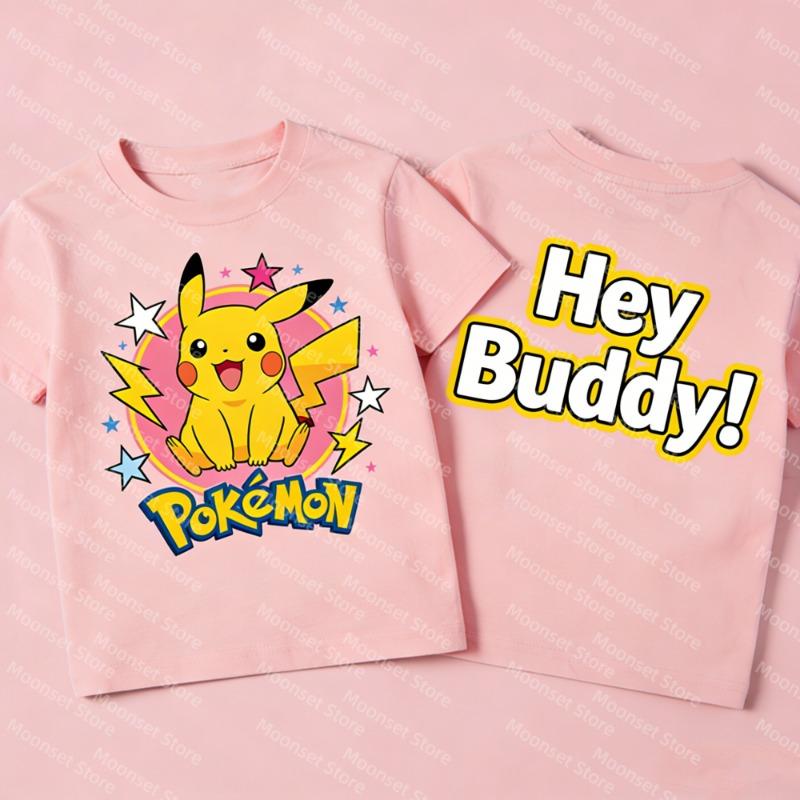 

Kids Pokémon Pikachu T-Shirt Hey Buddy Graphic Print Short Sleeve Tees for Boys Girls and Adult Summer Casual Tops 5 Colors 110