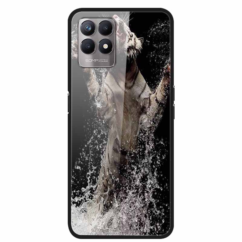 For Realme 8i Case Tempered Glass Hard Clear Phone Case For OPPO Realme 8i RMX3151 Realme 7 Pro Animals Wolf Shockproof Coque