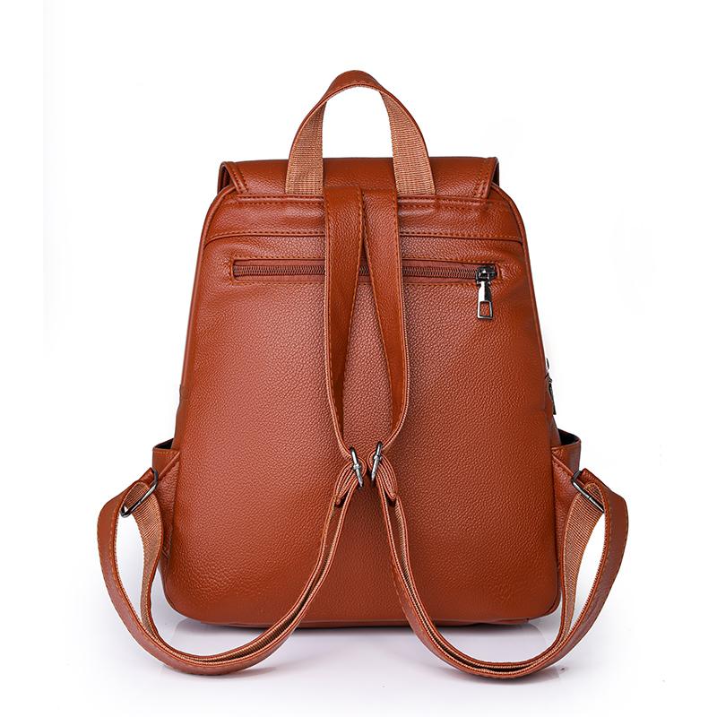 Women's Solid Color Schoolbag Large Capacity Soft Leather Backpack Female Travel Bag