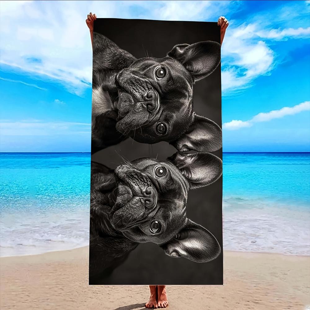 

French Bulldog Beach Towel Flat Print Black White Dog Portrait Microfiber Bath Blanket for Pet Lovers Travel Pool Party Gift W40*H60(CM)