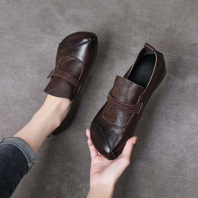 Leather Comfortable Soft-soled Mom Shoes Women's Shoes Single Shoes Middle-aged Leather Shoes Flat-soled Grandma Shoes