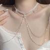 Luxury Rhinestone Shoulder Chain Necklace For Women Fashion Silver Color Tassel Multilayer Sexy Body Bikini Chest Chain Jewelry