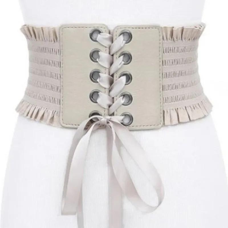 Fashion Gothic Elastic Belts for Woman Sexy Black Pu Leather Wide Corset Belt Female Cinturones Para Mujer Heart Cummerbunds