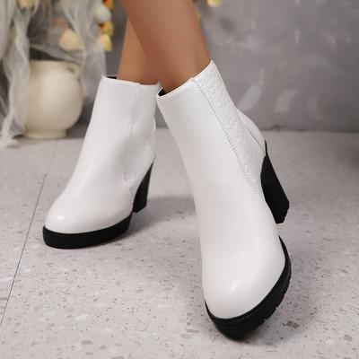 Fashion Women's New Ankle Boots 2025 Autumn Thick High-heeled Short Boots Back Zipper Splicing Plus Size Fashion Short Botines Mujer