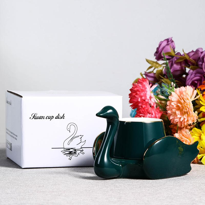 Nordic Phnom Penh Coffee Cup Creative Swan Cup Saucer Elegant Exquisite Ceramic Cup Afternoon Tea Milk Mug