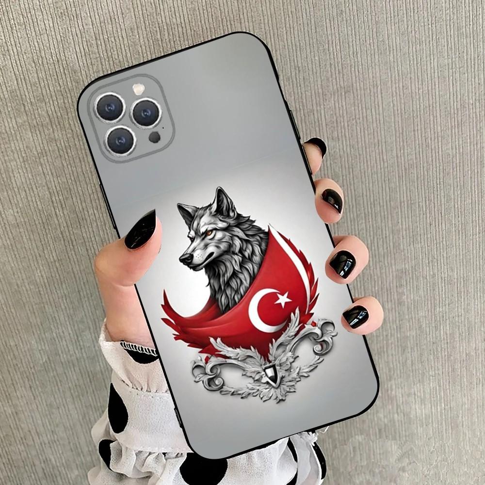 Turk Wolf Turkey Flag Phone Case For iPhone 15,14,13,12,11,Plus,Pro Max,XS,X,XR,SE,Mini,8,7 Soft Silicone Black Cover