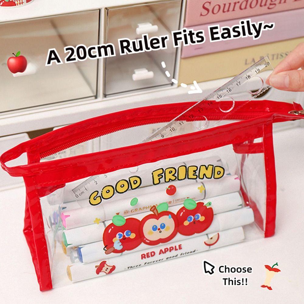 Cartoon Transparent Pen Bag Triangle Base Waterproof Pencil Case Cute Design Multi-functional Pen Pouch Students