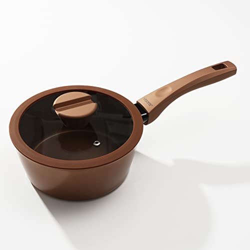 PEARL METAL VISIONS 18cm Saucepan with Glass Lid, Induction Compatible, Gold Coating, CP-8808
