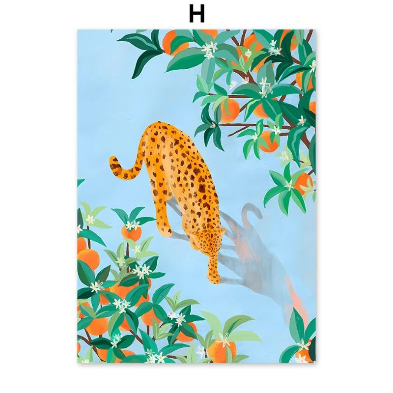 Feldmädchen Leopard Zitrone Blumen Abstrakt Landschaft Poster und Drucke Wandkunst Leinwand Malerei Bilder Für Wohnzimmer Dekor