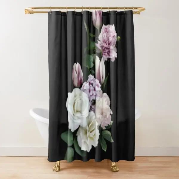 Floraler Duschvorhang Dunkelrosa Schwarz Rot Grün Blätter Bunte Blumen Schmetterling Gothic Badezimmer Vorhänge Vintage Badezimmer Dekor