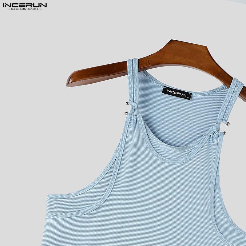 INCERUN Men Strap Sleeveless Ribbed Casual Fitted Tank Tops Sport Gym Undershirts