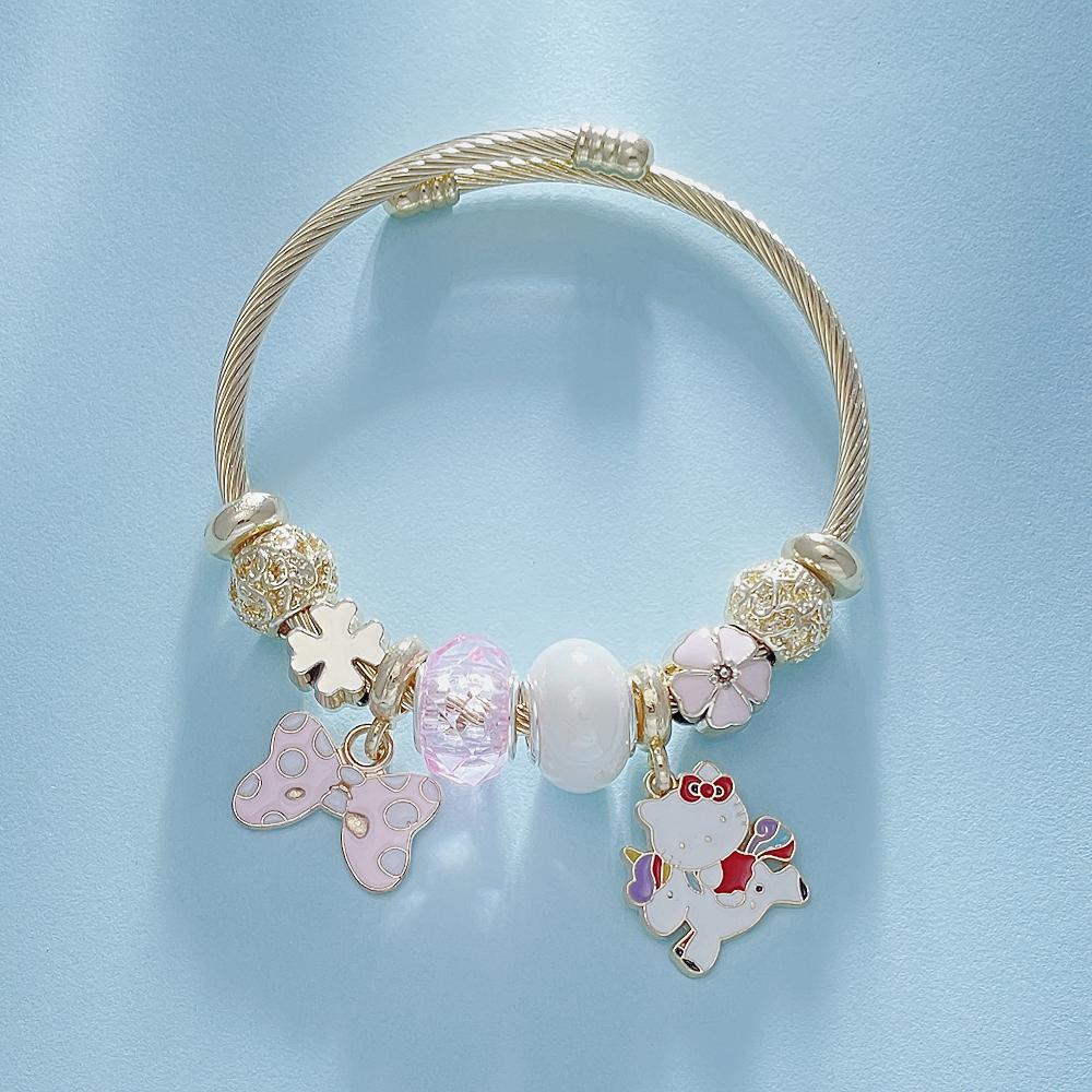 Hello Kitty Rosa Pandora Armband - Niedliches Cartoon-Katzen-Charme-Bügelarmband Schmuck