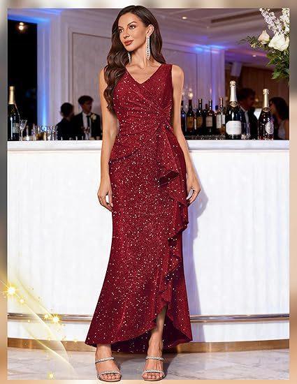 New Sexy V-Neck Dress, Sequin Split Evening Dress Dinner Party