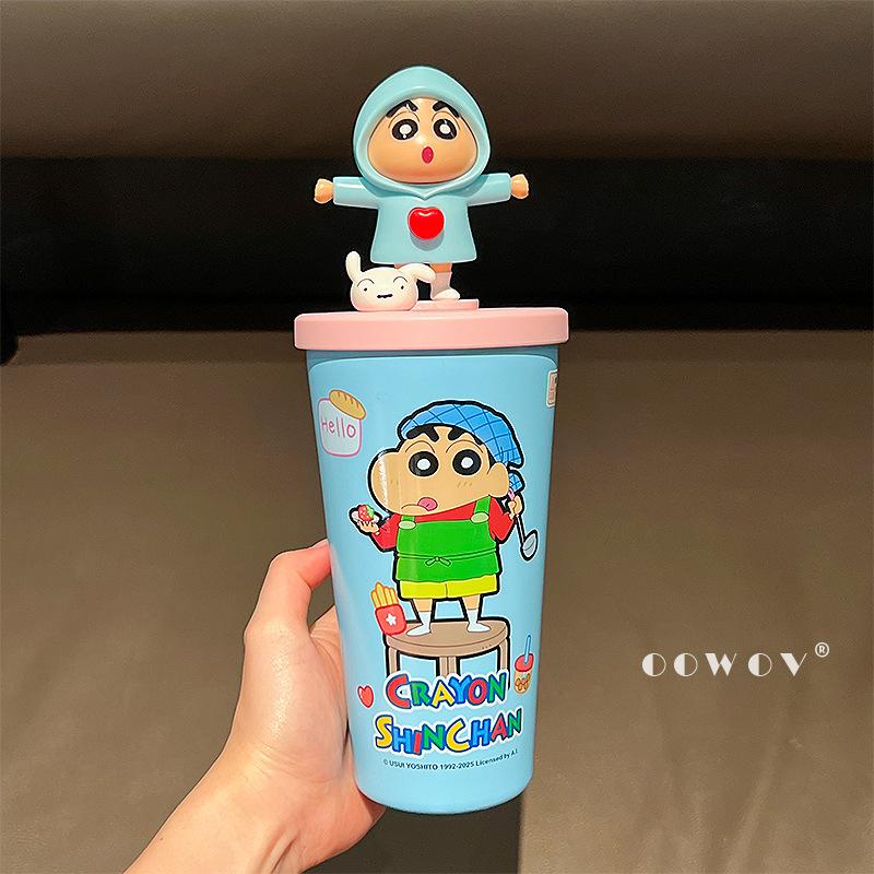 Crayon Xiaoxin joint stainless steel thermos cup new desktop straw water cup coffee cup birthday gift girl