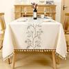 Luxury Embroidered Cotton-Linen Tablecloth with Tassels - Waterproof & Heat-Resistant
