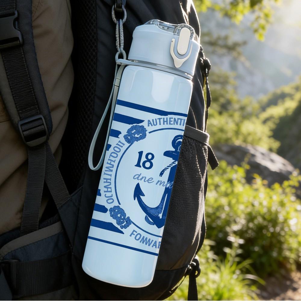 1PC Navy Anchor 1982 Badge Art 750ml Color Plastic Sports Water Bottle Leakproof Flip Straw Lid Suitable for Sports Office Home Use