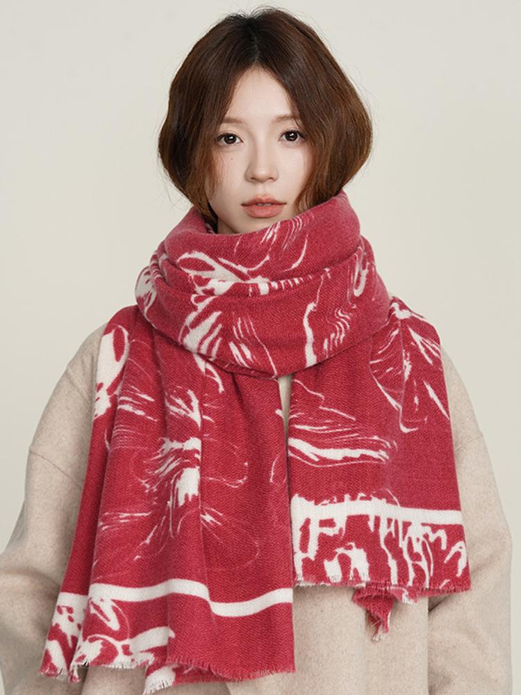New Knitted Imitation Cashmere Scarf Autumn Winter Women Elegant Floral Print Warm Scarve Pashmina Mujer Foulard Wrap Shawl