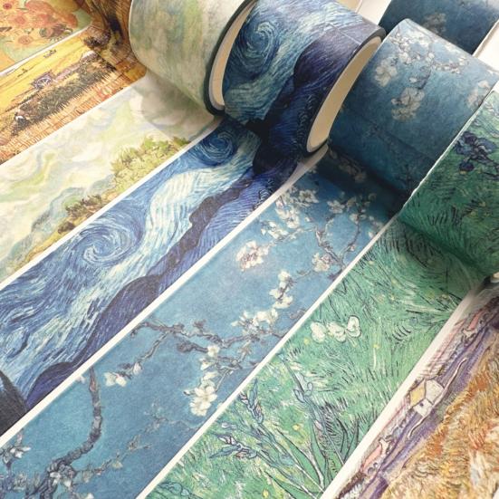 Scrapbooking Washi Tape Tape, Oil Painting Decorative Masking Artist Patterns Adhesive Flowing Pattern for DIY Crafts, Junk Journal, Gift Wrapping,