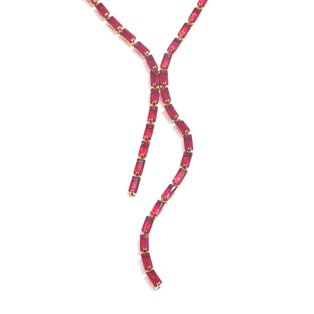 Yhpup Delicate Shiny Multicolored Cubic Zirconia Chain Chest Necklace High Quality Stainless Steel Premium Fashion Jewelry Gift