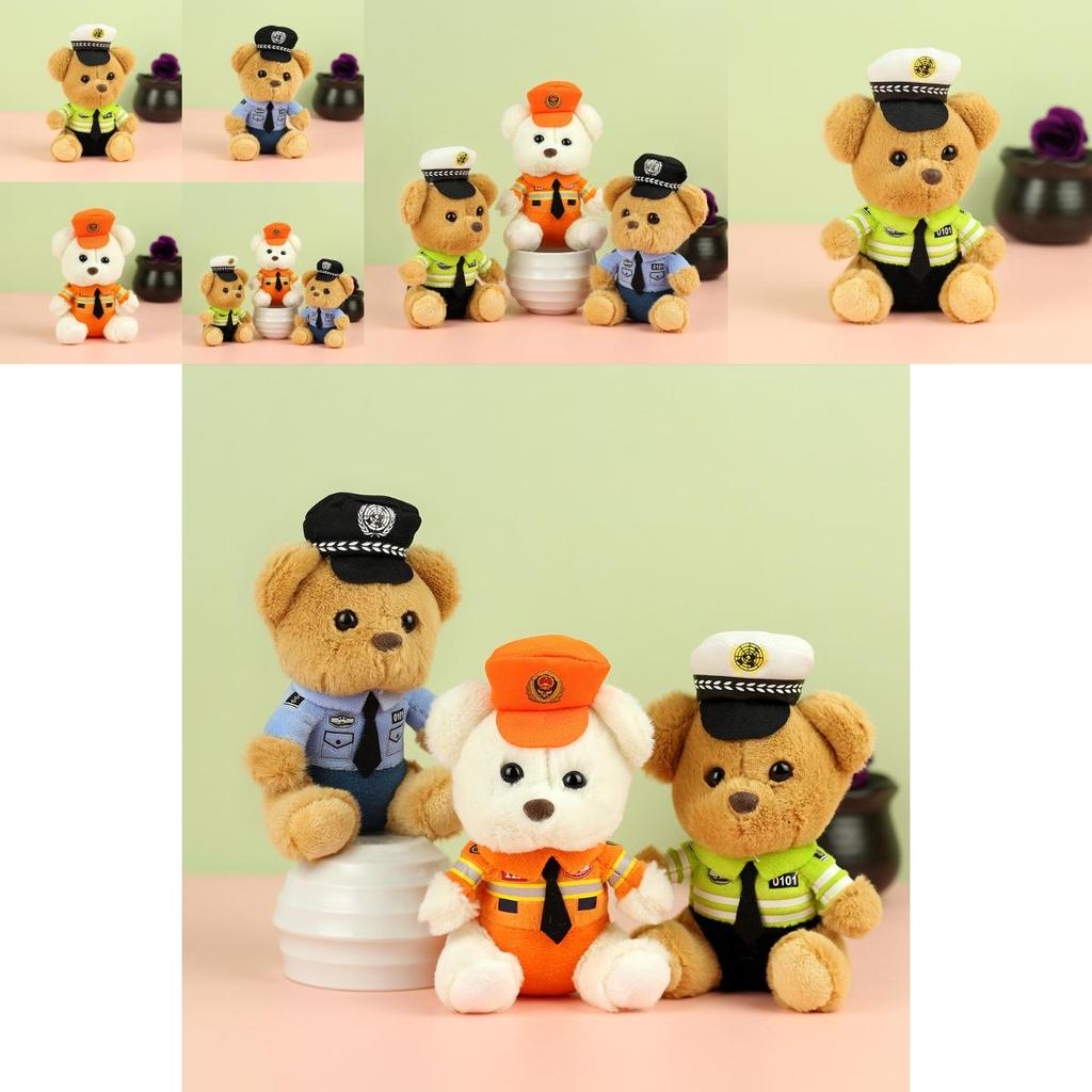 Charming Police Bear Plush Doll Decorative Keychain For Car And Motorcycle