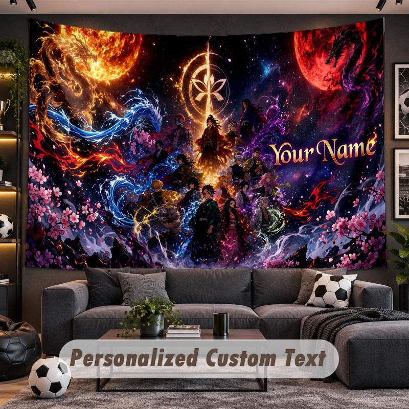 Wall Hanging Tapestry Custom NameDemon Slayer Pattern Personalized Printed Fabric Wall Decor