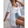 QICED Spring Summer Cut-out Short-sleeved Knitted Cardigan for Vacation Sun Protection Women's Wear