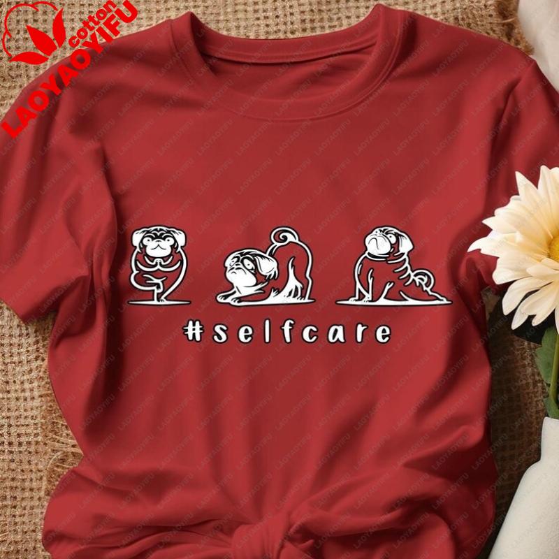 

Pug Yoga TShirt Funny Dog Lover Graphic Tee SelfCare Gift Graphic T Shirts Women Clothing Vintage Y2k Top Kawaii Clothes Tops S