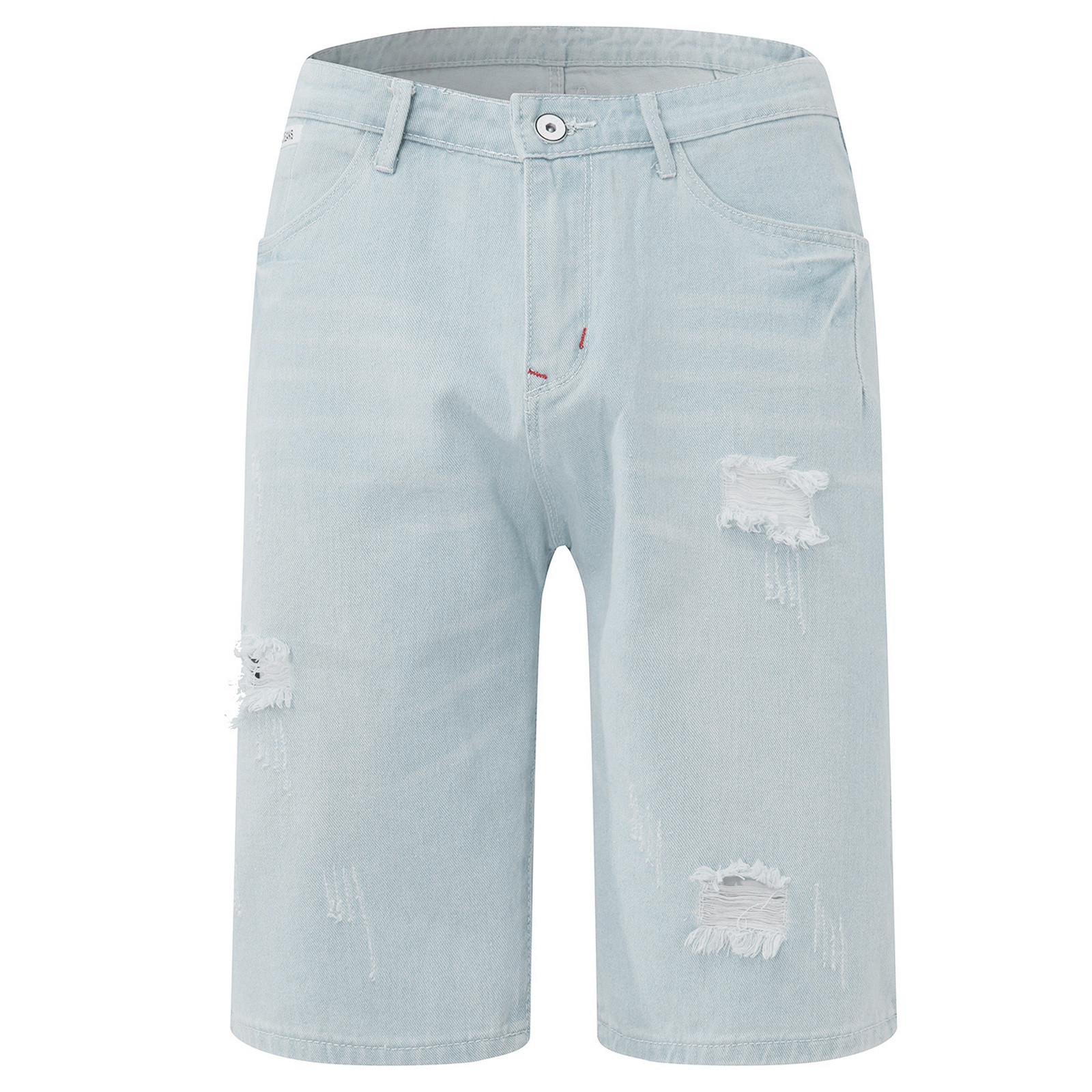 

Мужские летние тонкие светлые джинсовые шорты, индивидуальные повседневные рваные трендовые джинсы