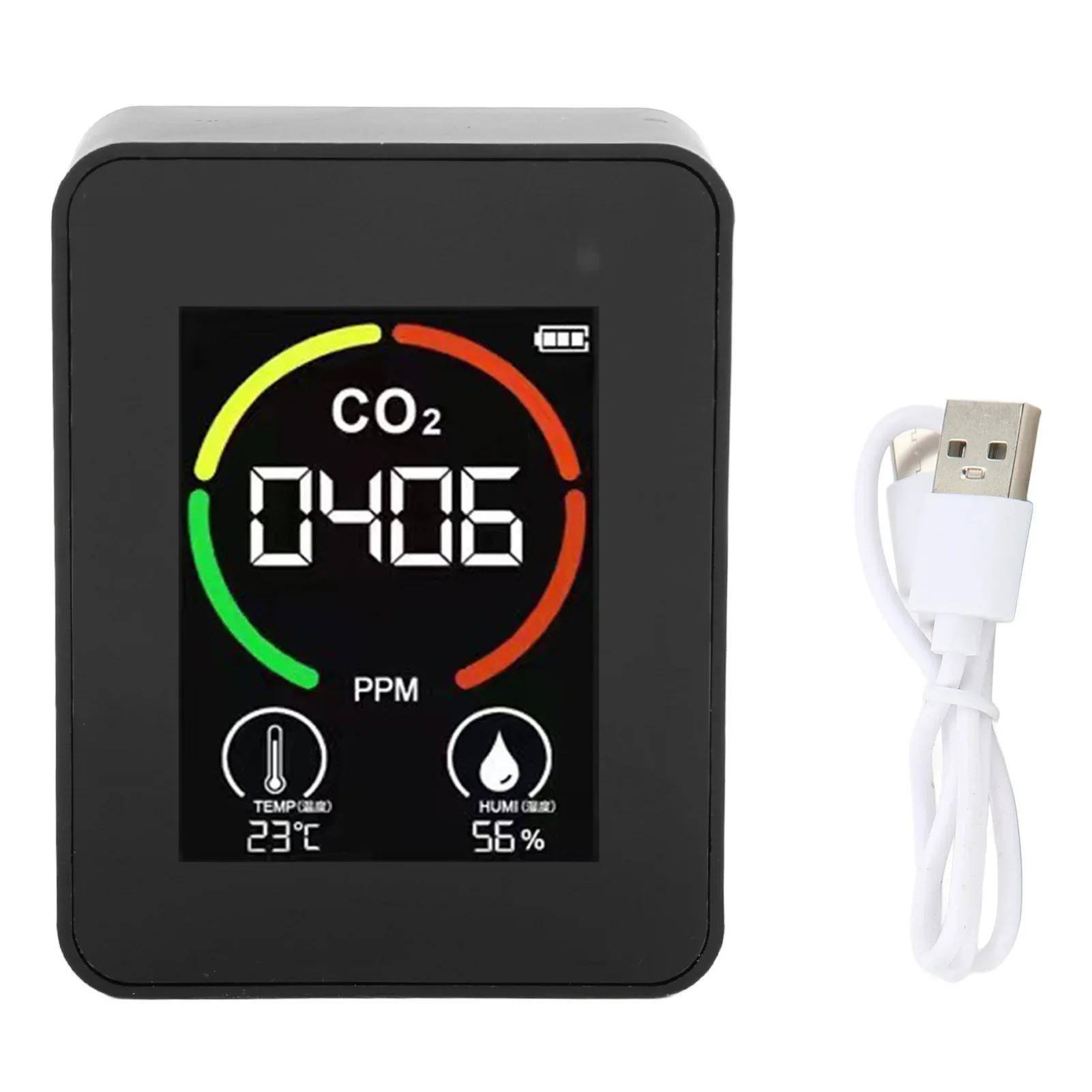 

Quality Monitor TVOC Tester USB Charging Thermometer Hygrometer Air Quality Detector Home CO2 Detector CO2 Detector Air for Home чорний