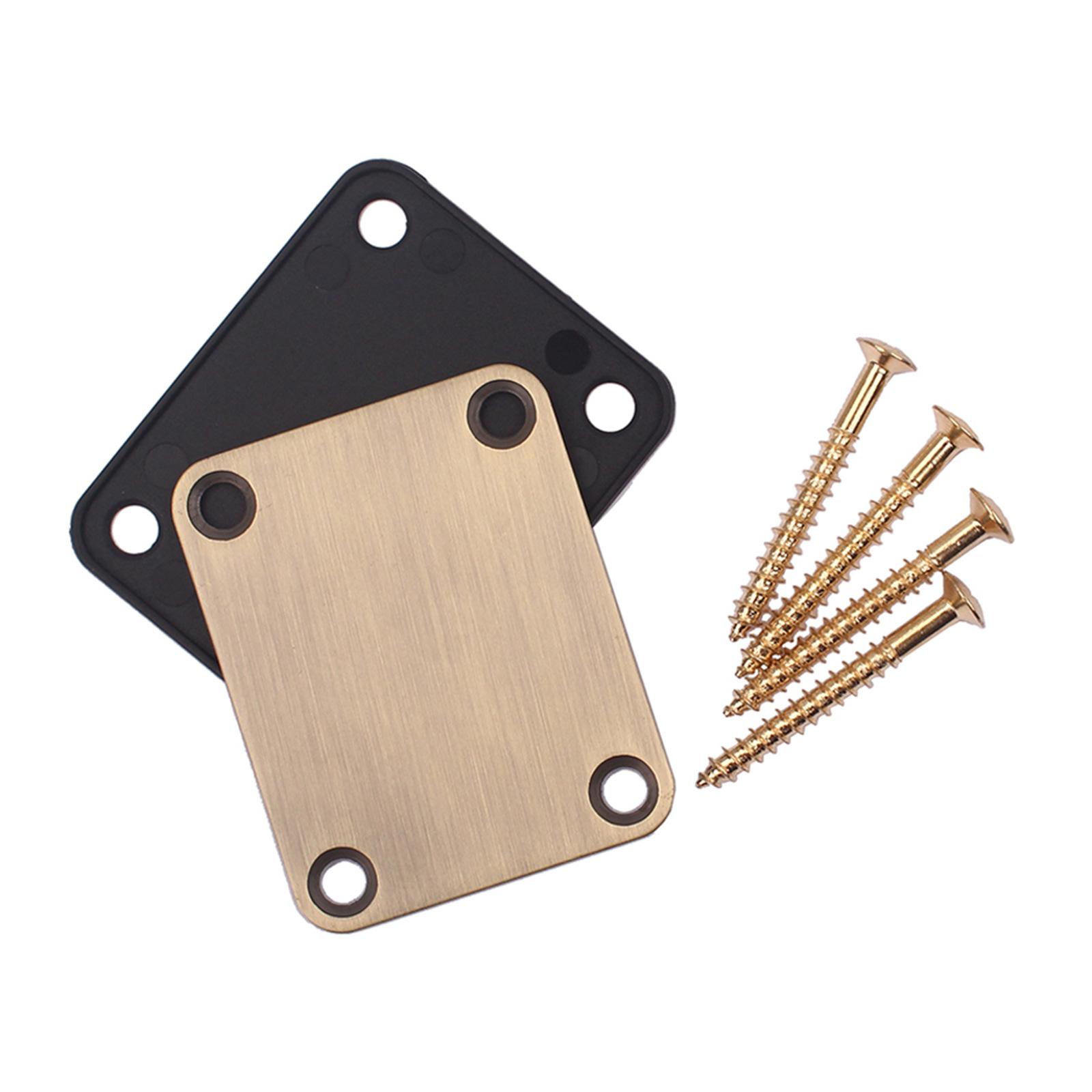 

4 Holes Electric Guitar Neck Plate with Screws Metal Round Edge Guitar Neck Joint Back Mounting Plate Replacement Kits A