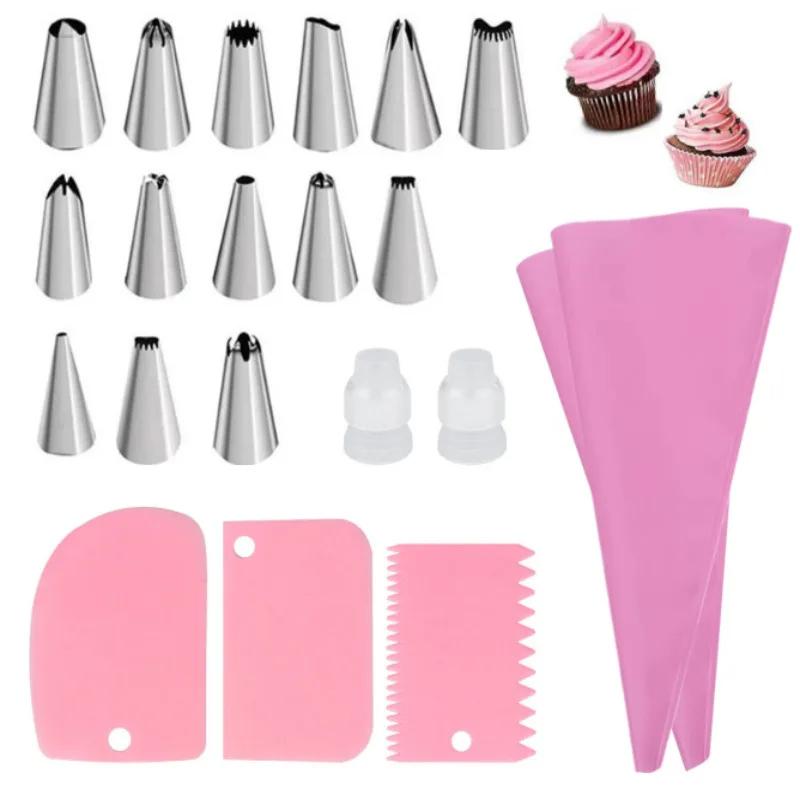 Spritzbeutel und Tüllen Set Kuchen DIY Dekorationsset mit Edelstahldüse Wiederverwendbare Silikon Gebäck Küchenbackwerkzeuge