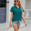 Summer Women's T-shirt Lapel Solid Color Casual Loose Short Sleeve Tops