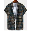 Camisas Havaianas para Homens T-shirt Casual de Manga Curta com Estampa Paisley 3D Gola Lapela Botões Tops Masculinos Verão Oversized Boêmio Camisetas Masculinas