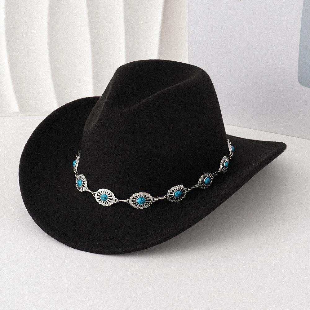 Turquoise Felt Fedora Hat Wide Curved Brim Western Cowgirl Hat for Party Travel Costume