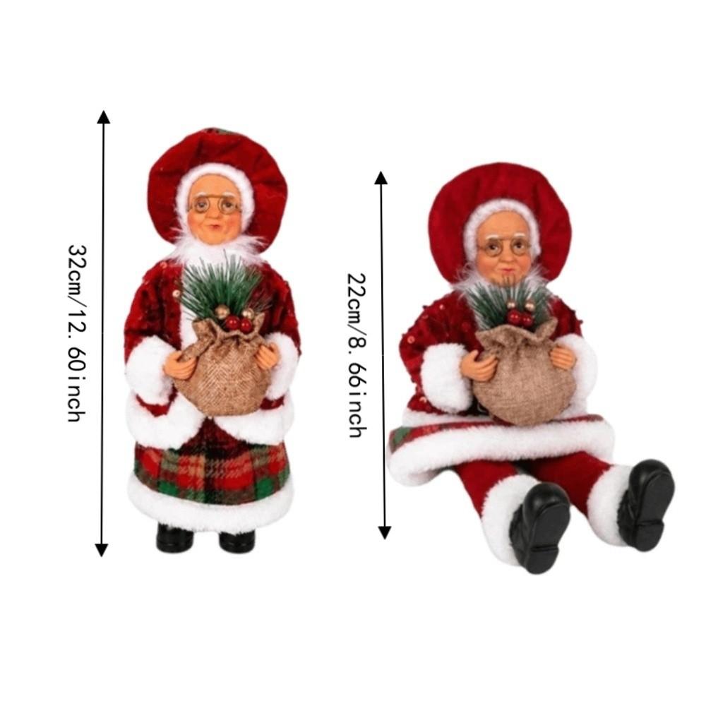 Standing & Sitting Mrs. Claus Christmas Statue Pine Berry Red Plaid Sequin Xmas Figurine Felt Faux Wool Ornament Mantel