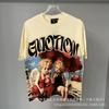 Unisex Vintage American Style Loose Fit Cotton Tee With Embellished Letter Print Round Neck Short Sleeve