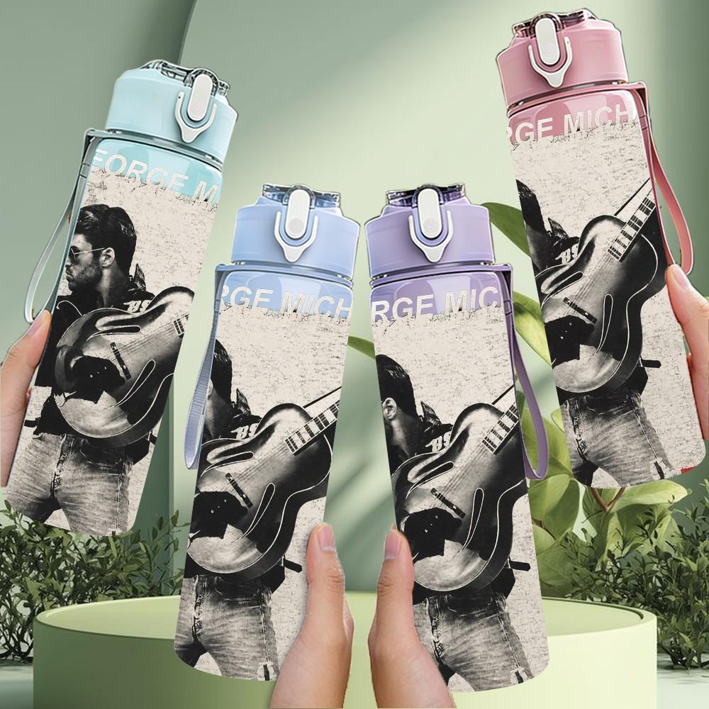 1PC Male Guitar Player Sketch 750ml Sports Water Bottle Leakproof Straw Lid Outdoor Office Home