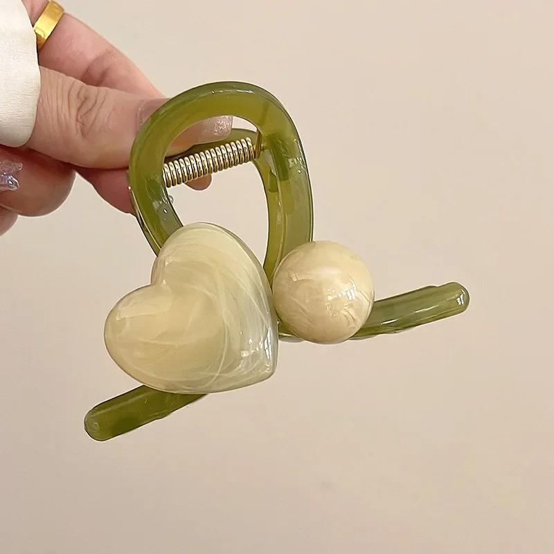 

Зеленая желейная заколка-краб для волос в форме сердца для женщин и девочек, модная акриловая милая нежная заколка для хвоста, заколки, инструменты для укладки волос