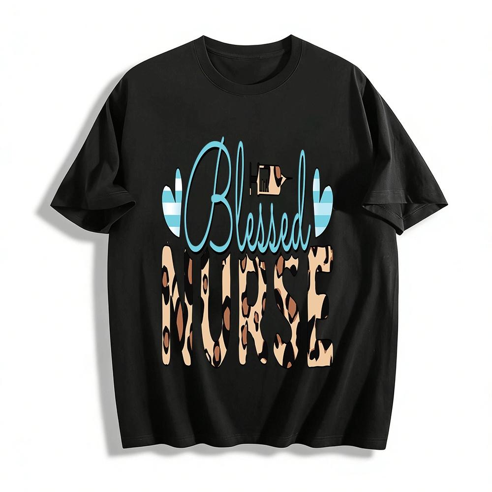 Blessed Nurse Leopard Print Nursing Themed Graphic Tee Pure cotton T-shirt XXS