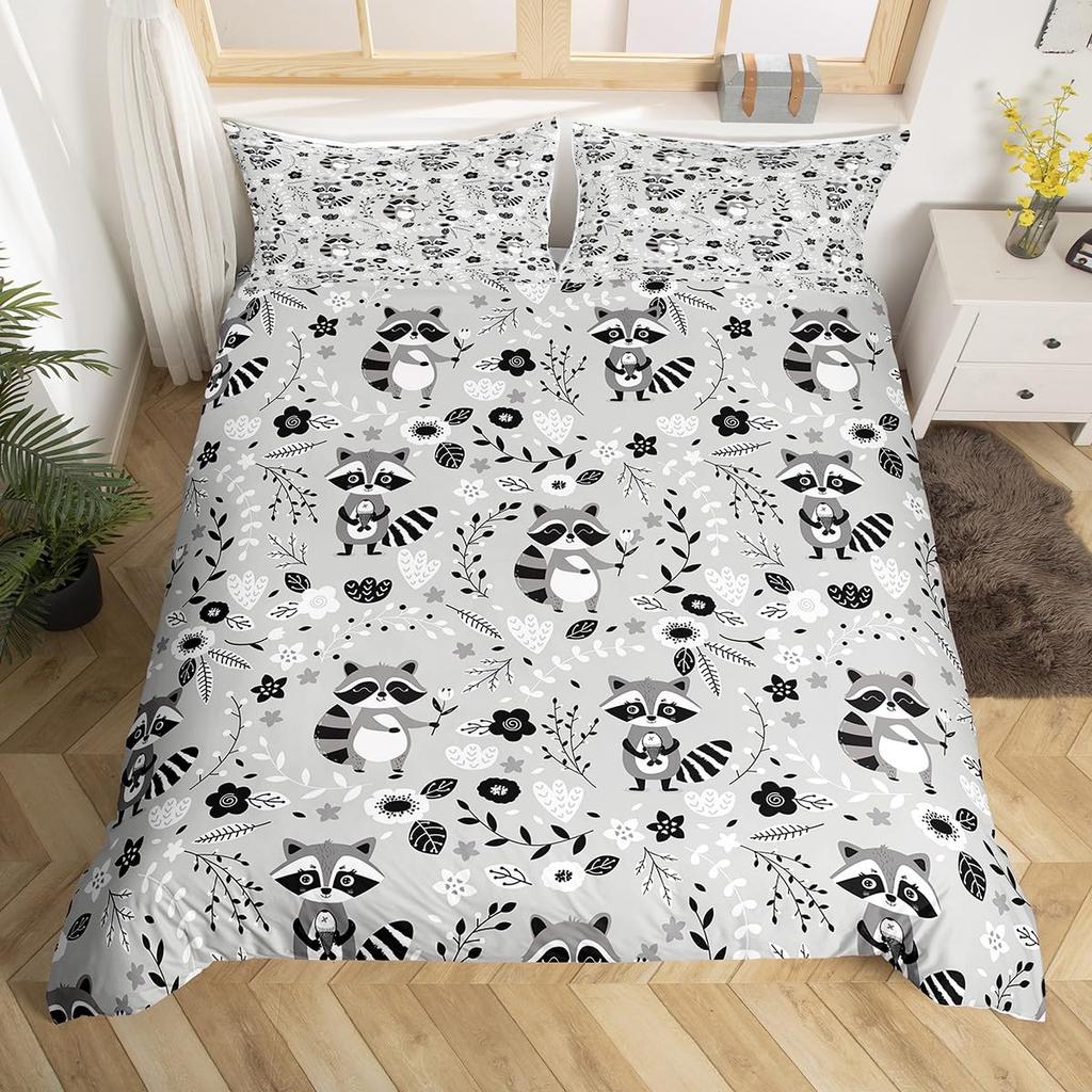 Cartoon Raccoon Bedding Set Cute Raccoon Duvet Cover For Kids Boys Girls Raccoon Lover Gift Wildlife Comforter Cover Twin Queen
