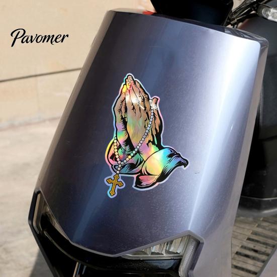 Weather Resistant Rosary Sticker Praying Hands & Car Sticker, Reflective Decal, High Quality PVC Adhesive Decal Waterproof Jesus for Auto Window