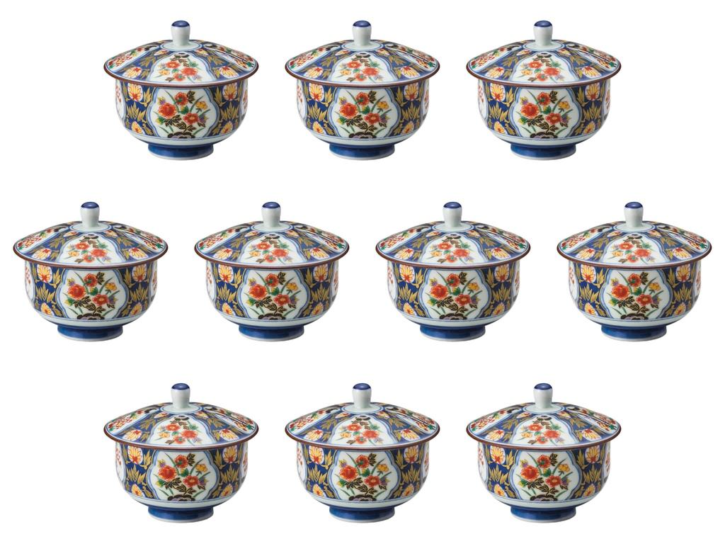 Set of 10 Dyed Nishiki Pattern Lidded Teacups x Sencha with Lids Arita Ware Setomonohonpo [10 8.5cm (175cc)] (Arita Ware)