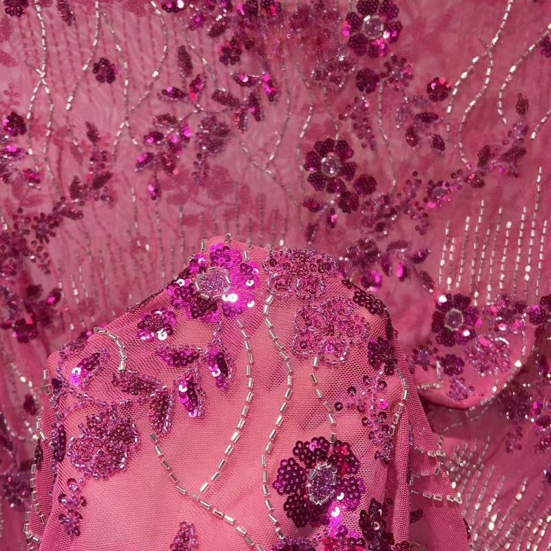 1 Yard Sequins Geborduurd Kantstof Diamanten Franje Bruidsjurk Materiaal Elegante Kralen Sequins Kantstof voor Kleding