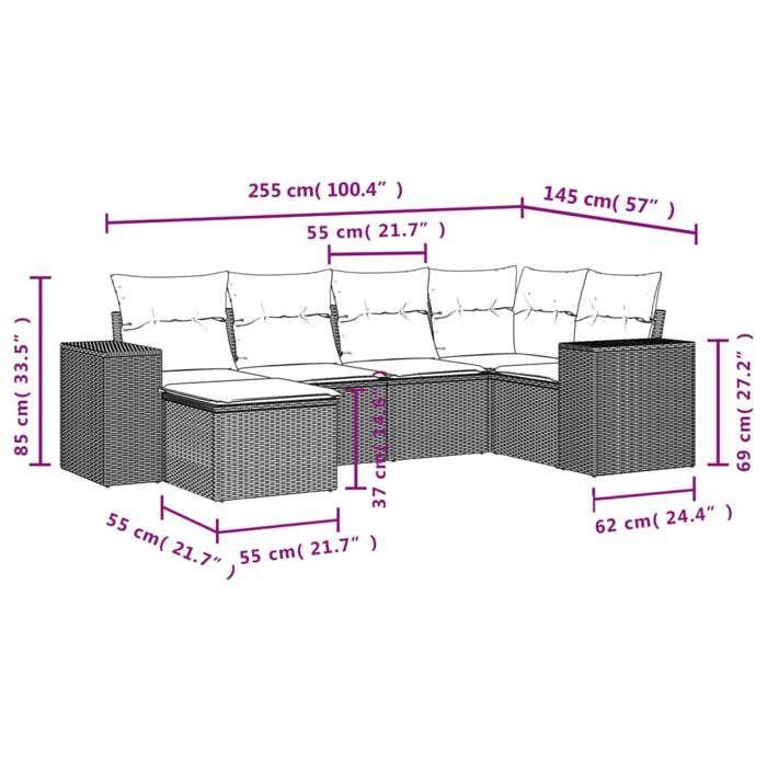 VidaXL Salon de Jardin avec Coussins 6 pcs, Canapés de Terrasse, Ensemble de Meubles de Patio, Mobilier d'Extérieur, Noir 3255192