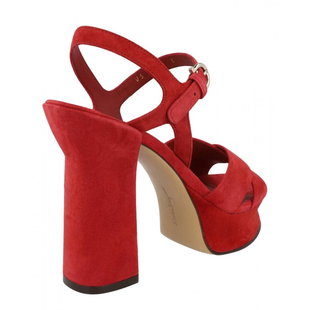 Salvatore Ferragamo Sonya Suede Platform Sandals Rust