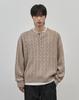 WORK ON BODY OFF Koren Semi-Overfit Cable Henley Neck Knit [Beige]