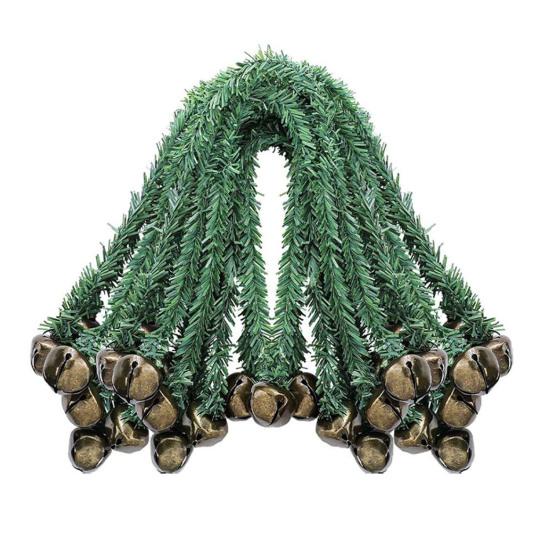 Christmas Garland Ties with Bells Decorative Rope Straps for Wreaths Railings Stairs Flexible Faux Pine Needle Twist Ties Xmas Holiday Decor