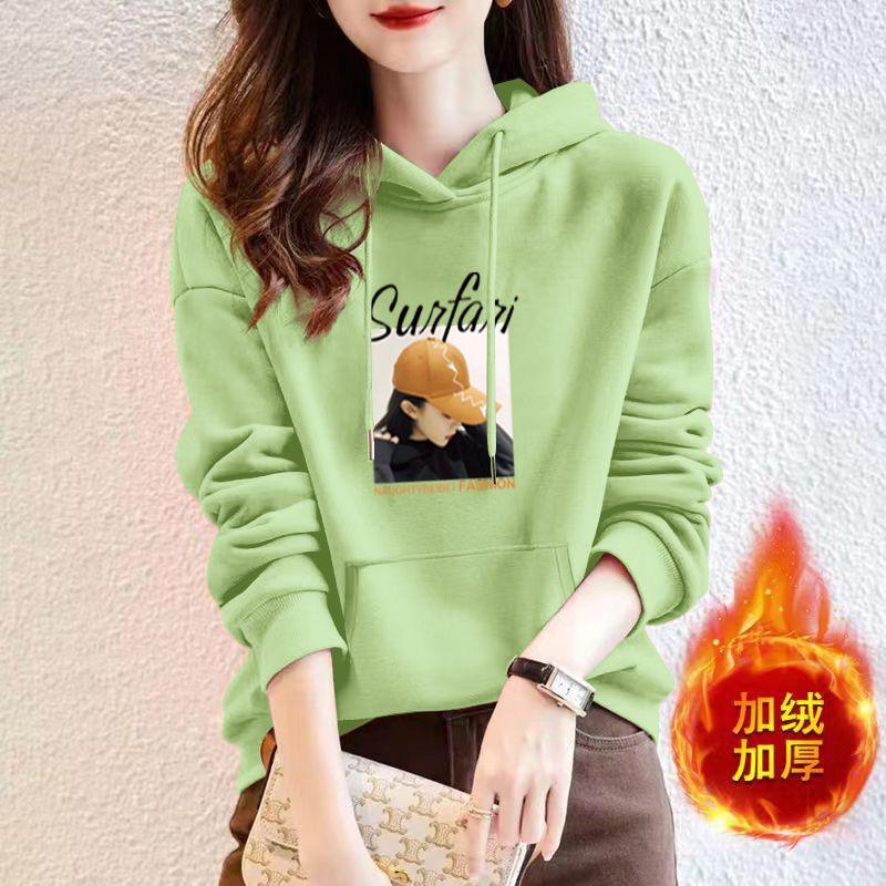 Bluza z kapturem Damska Wiosna Jesień Nowa Super Miękka Plus Aksamit Długi Rękaw Koreańska Luźna Casual Wszechstronna Góra